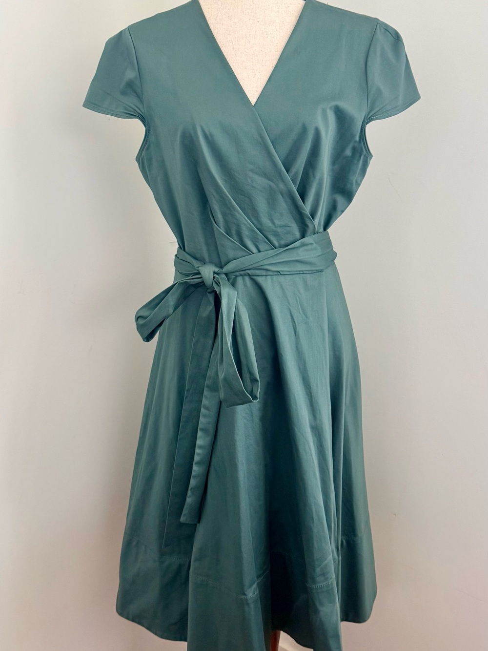 Gal Meets Glam Teal Wrap Midi Dress with Self-Tie Waist